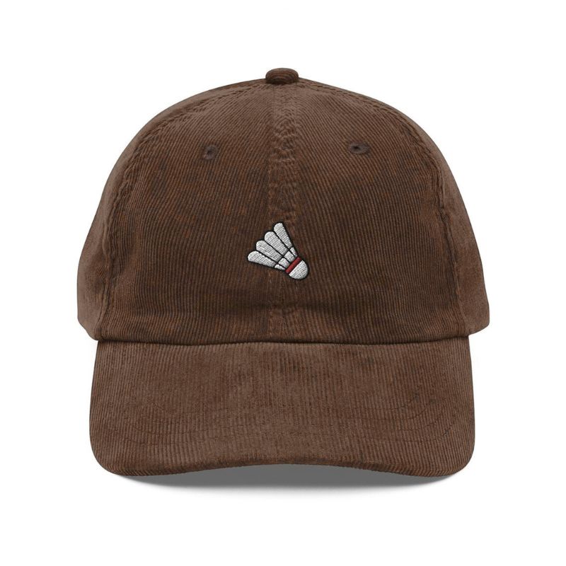 Cap Badminton Shuttlecock Embroidered Handmade Brown