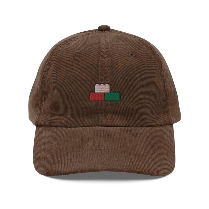 Cap Building Blocks Embroidered Handmade Brown