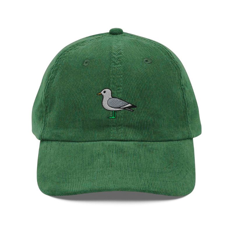 Cap Seagull Embroidered Handmade Green