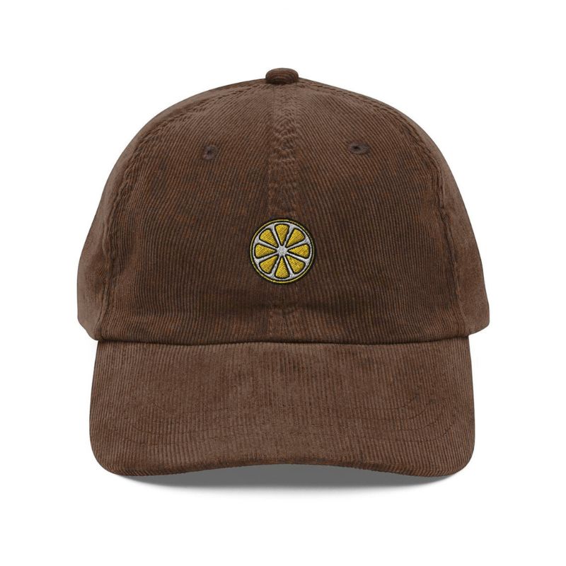 Cap Slice of Lemon Embroidered Handmade Brown