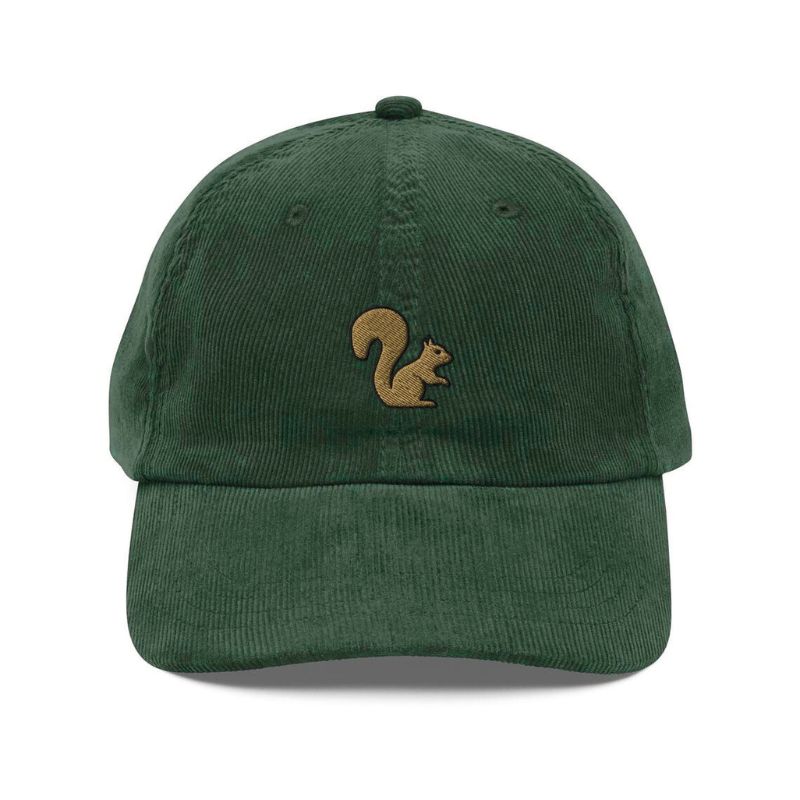 Cap Squirrel Embroidered Handmade Green