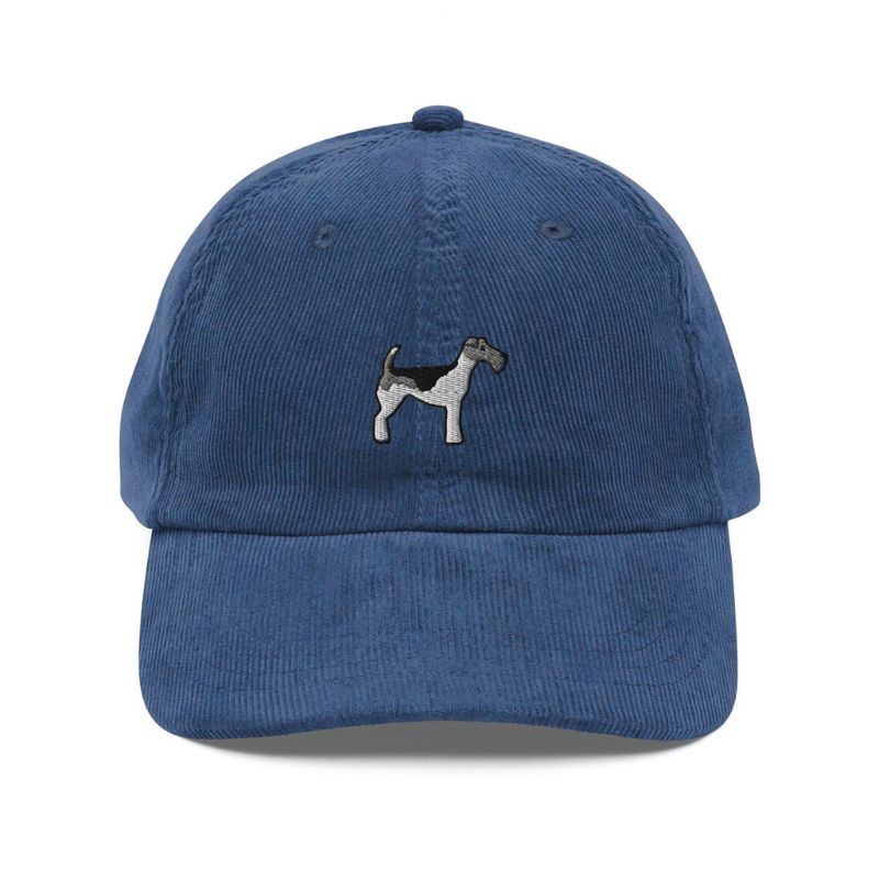 Cap Wire Fox Terrier Dog Embroidered Handmade Navy